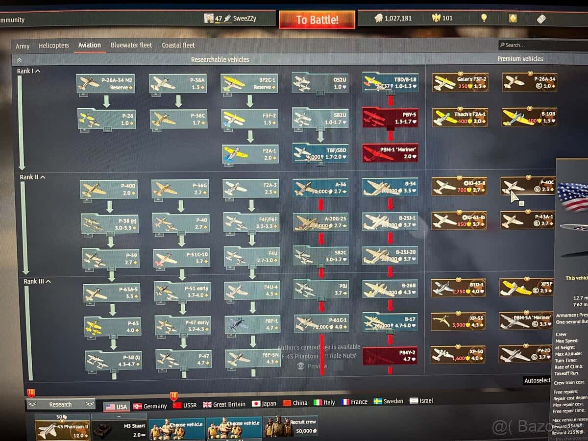 Prodám War Thunder účet 3