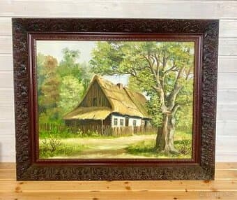 Starý velký obraz, zdobený rám