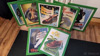 Reklamní plakáty Baťa, orámované, sada 7 ks