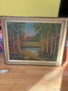 Starožitný obraz - břízy