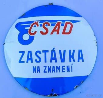 Stará smaltovaná cedule ČSAD zastávka na znamení