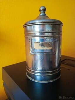STAROŽITNÁ PLECHOVÁ DÓZA NA KÁVU, CUKR,.....