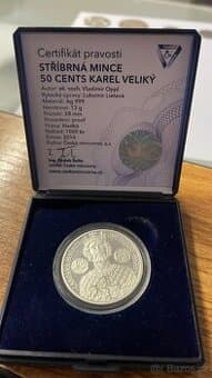 Investiční stříbro stříbrná mince 50 cents Karel Veliký