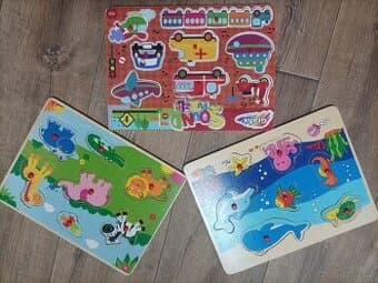 Dřevěné puzzle, vkládačky