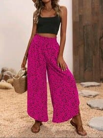 Dámské široké růžové kalhoty