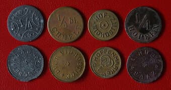 Chmelové známky. Mosazné, historické