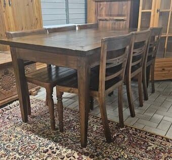 Stůl + 6 × židle masiv