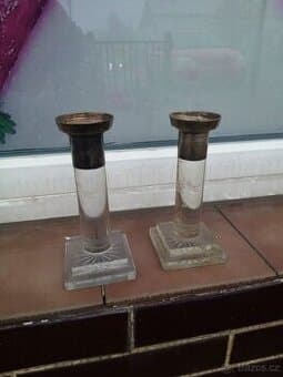 Starožitné svícny párové sklo, alpaka