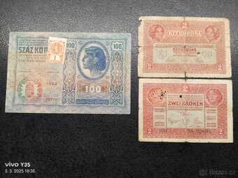 Bankovky 1.republika s prozatimní kolkem Československo