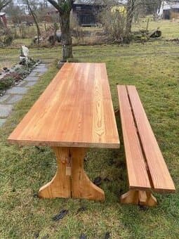 stůl + 2 lavice, masiv borovice