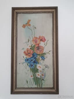 Originální obraz - kytice, podpis Juřic, 1938, 34x63cm