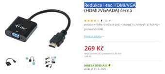 Redukce HDMI / VGA - nové defakto nepoužité
