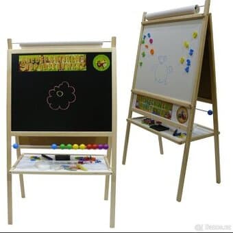 DĚTSKÁ MAGNETICKÁ TABULE 4V1 PŘÍRODNÍ - VÝŠKA 116 CM