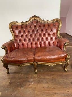 Dvoumístná pohovka starožitná kožená