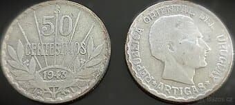 50 centésimos 1943 Uruguay stříbro KM #31