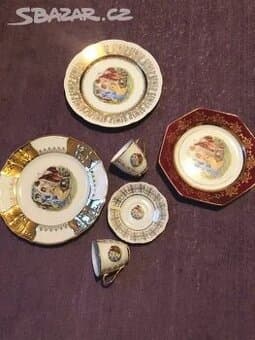 Starý český porcelán, talíře, šálky. Tři grácie