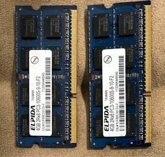 Pamět RAM 2x 4 GB, SO DIMM DDR2