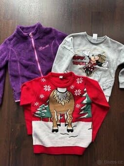 2x mikina 110/116, vánoční svetr 110/116