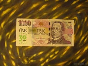 1000 Kč přítisk 30 výročí ČNB pamětní bankovka 5+ kusu
