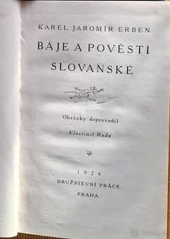 K.J.Erben: Báje a pověsti slovanské (vydání 1924)