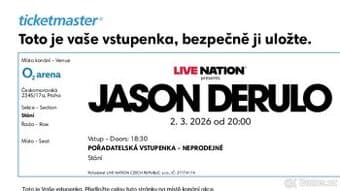 Prodám lístky – Jason Derulo, O2 arena Praha (pondělí)